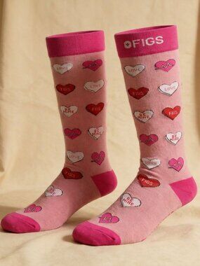 Figs Pink Heart Pattern Compression Socks Size S
